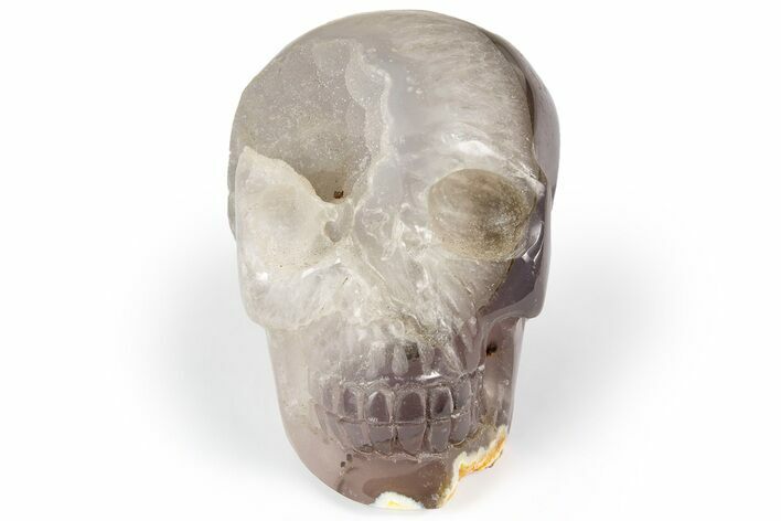 Polished Banded Agate Skull with Quartz Crystal Pocket #236997